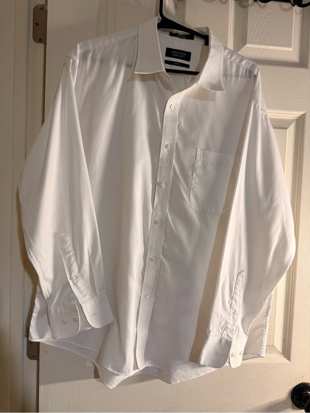 Nordstrom Non-Iron White Dress Shirt Trim Fit Royal Oxford Heavy Cotton 17.5 32